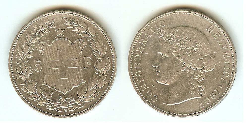 Swiss 5 Francs 1907B EF/gEF
